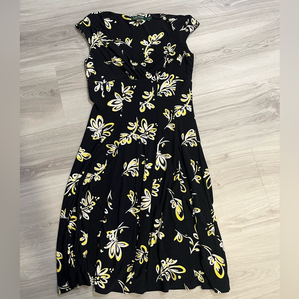 NWOT Ralph Lauren Black Dress with Yellow Floral‎ Design
